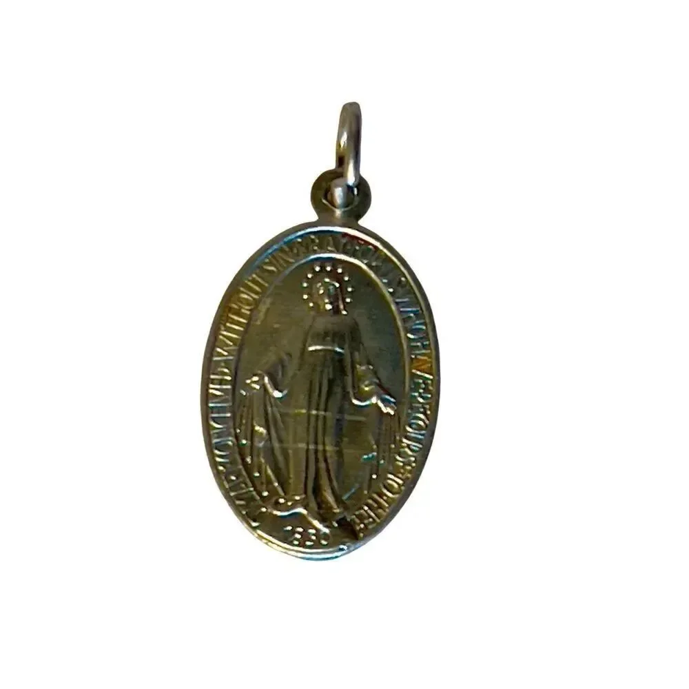 VTG Blessed Virgin Mary Miraculous Medal Metal Pendant Army Soldier Carried WWII
